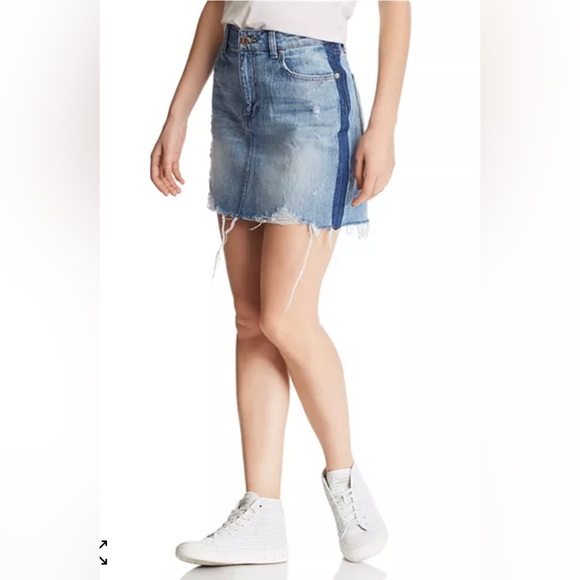 pistola Dresses & Skirts - Pistola Sierra Side-Stripe Distressed Denim Skirt